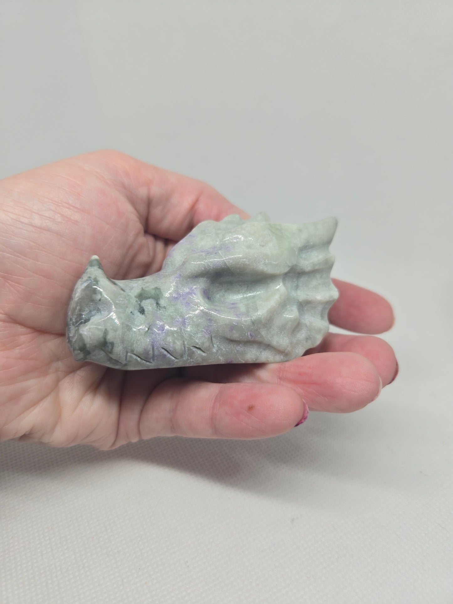 Moss Agate Dragon Skull