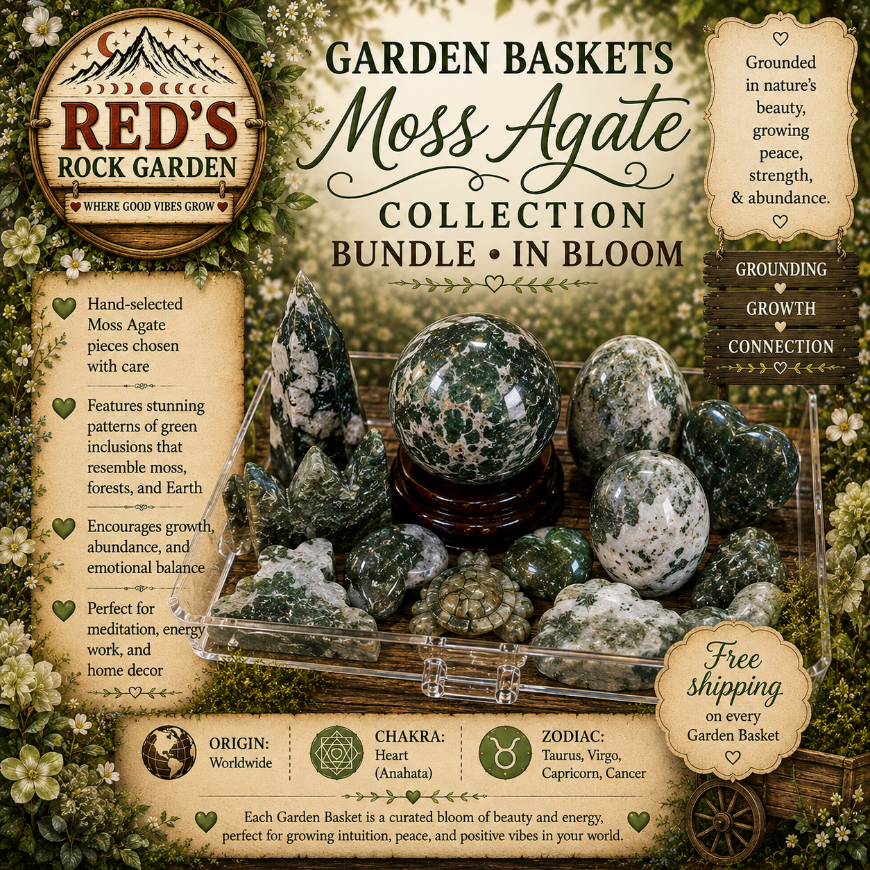 Garden Basket Moss Agate Collection