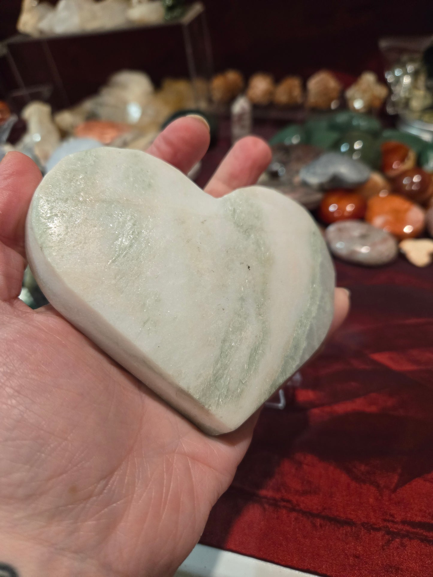 Large White and Green Jasper Heart