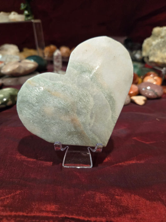 Large White and Green Jasper Heart
