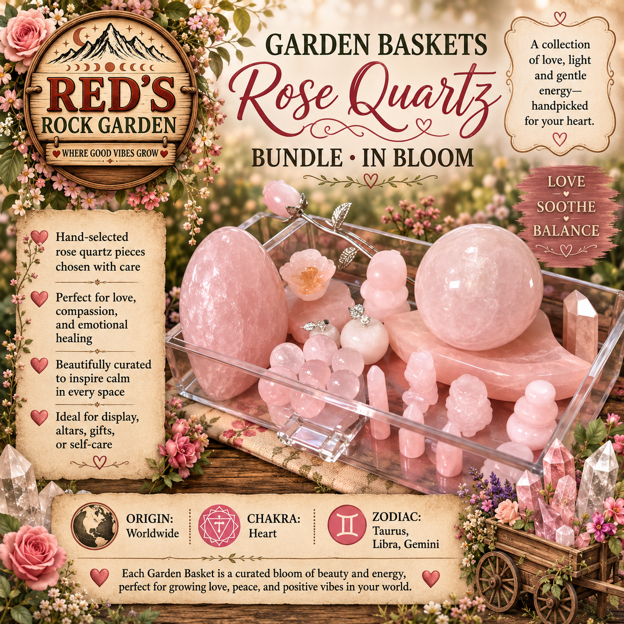 Garden Basket Rose Quartz Collection